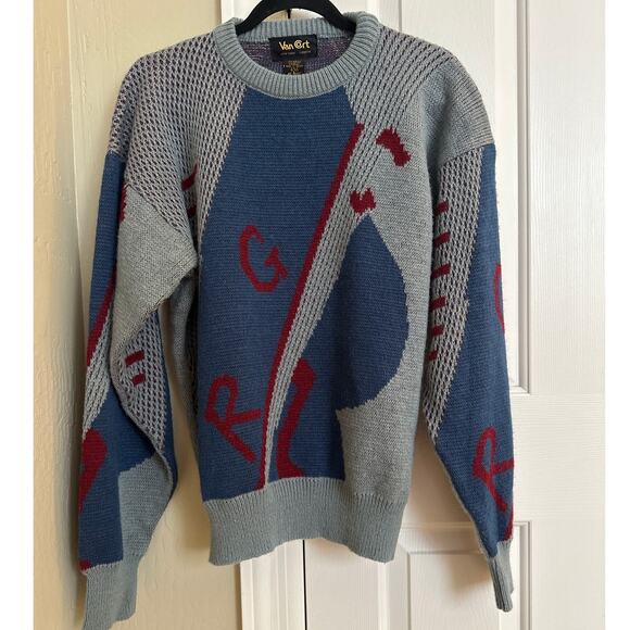 Vintage Other - Vintage Van Ort Geometric Knit Sweater - 80s/90s Retro Pullover - Men's Large